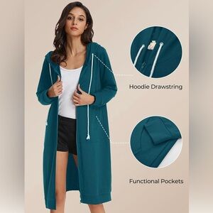 Grace Karin Blue-Green Hooded Tunic Hoodie size medium EUC